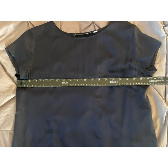 Misha Tzar Designer Navy Silk Blouse Navy Cap Sleeve - Picture 6 of 7